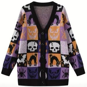 Oversized Halloween Print Cardigan Xl NWOT